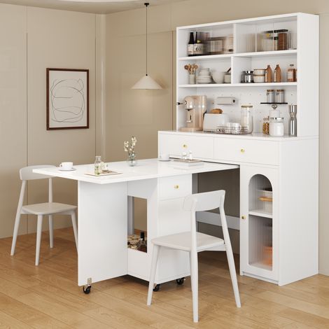 Küchenschrank MDF Weiß 120 x 45 x 180 cm mit Arbeitsfläche, 2 Schubladen, verstellbarem Einlegeboden und Hakenleiste (1/5)