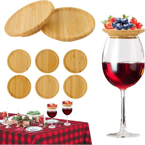 Lntyq Set mit 6 runden Weinglas-Dekorationen aus Holz, Dessert- und Vorspeisenteller (1/5)