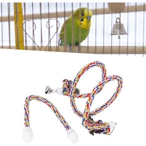 Lot de 2 perchoirs à oiseaux avec clochette, en corde de coton colorée, pour perroquets. Jouet pour perchoirs et barres d'escalade. (1/5)