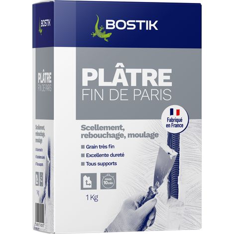 Bostik - Plâtre Fin de Paris - Scellement, Rebouchage, Moulage - Intérieur - Tous Supports - Prise Rapide - Couleur : Blanc - 1 Boîte Carton 5 kg (1/5)