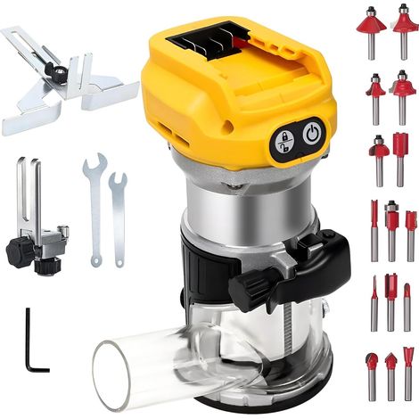 Cordless Wood Router, 800W 30,000rpm, Cordless Compact Wood Router with Router Bits, Edging Guide for Woodworking (No Battery) (1/5)