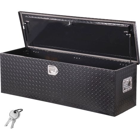 VEVOR Boite a outils pour camion en aluminium, 1244,6 x 381 x 381 mm, coffre de benne de pick-up avec poignees laterales et cles de verrouillage, pour remorque, benne de camion, camping-car, noir