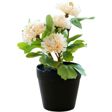 Boule De Fleurs Artificielles Chrysanthème - Petit Bonsaï En Soie Avec Pot En Céramique - Décoration De Bureau Et Maison - 1 Pièce (1/5)