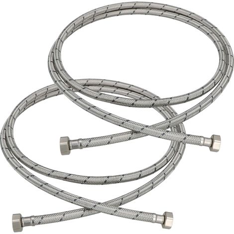 KOTARBAU® Lot de 2 Flexible Robinet 1/2"x1/2" - Tuyau Robinet 200cm - Acier Inoxydable - Rallonge Robinet Cuisine Flexible - Tuyau Robinet Cuisine Flexible - Tuyau Flexible Plomberie - Argent (1/4)