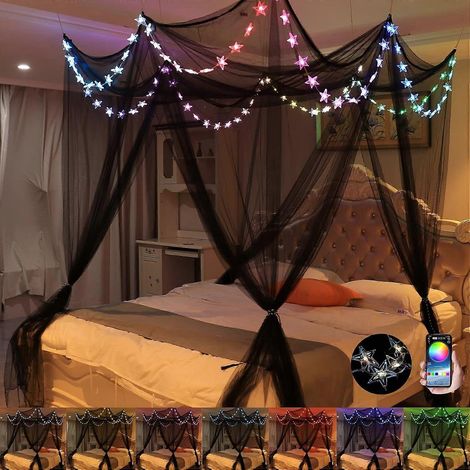 Ciel de lit avec lumières LED étoilées, rideau de lit à baldaquin avec changement de couleur RGB (1/5)