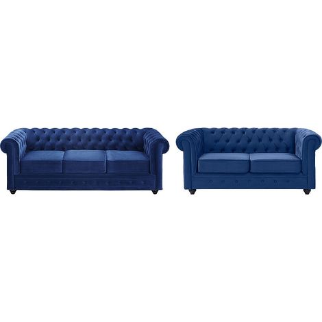 Divano 3+2 posti Velluto Blu reale - CHESTERFIELD