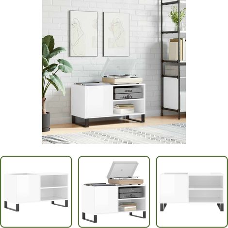 Rangement vinyle - Armoire à disques blanc brillant 85x38x48 cm bois d'ingénierie (1/5)