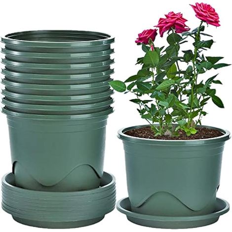 6 pots en plastique pour plantes, 22 cm épais, pot de fleurs anti-chignon, conteneur de jardin décoratif pour plantes d'intérieur/extérieur, bonsaï (vert)
