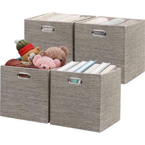 Lot de 4 cubes de rangement pliables pour étagère, tiroirs, armoire, placard - Boîtes de rangement ouvertes en tissu robuste - 28 x 28 cm - Café (1/5)