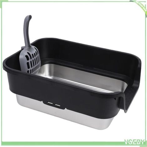 Bac à litière pour chat - FAFEICY - Grande taille - Acier inoxydable - Bord haut - Entrée supérieure semi-fermée (1/5)