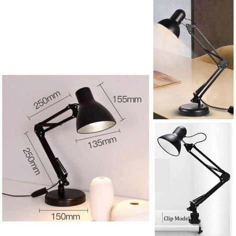 FLITI Adjustable Metal and ABS Desk Lamp with Base and Clamp, Black (1/5)
