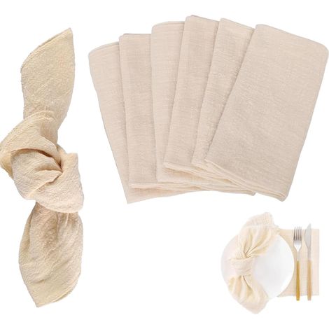 Set of 6 Napkins, Soft Cotton Napkins, 40 x 40 cm Linen Napkins, Washable and Reusable, for Weddings, Hotels, Restaurants, Events and Parties (Beige) (1/5)