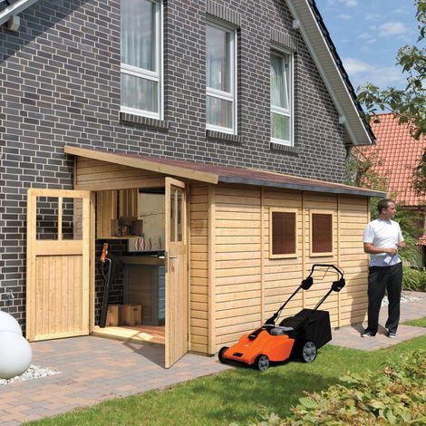 Abri Jardin Adossé Bois 8,27m² Bomlitz 4 Karibu 19mm Marron (1/5)