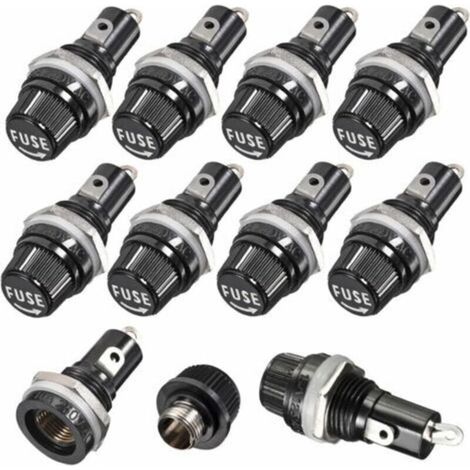 10 pièces 5 x 20mm Porte Fusible AC 10A 250V Noir Porte Fusible à Capuchon à Vis. Porte Fusible à Capuchon à Vis Monté sur Panneau