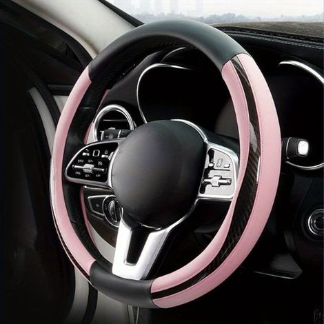 Housse de volant de voiture anti-dérapante et respirante (design sportif), protecteur de volant à cuir et fibre de carbone assemblés (1/5)