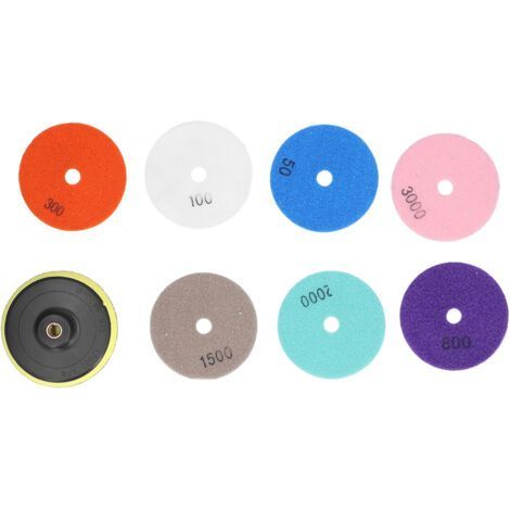Ensemble de 7 disques de polissage diamantés – 100 mm pour marbre et granit – Grain 50/100/300/800/1500/2000/3000 – Support inclus (1/5)