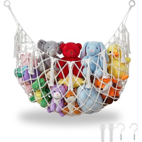 Filet de rangement pour peluches : hamac générique pour doudou 150 x 40 cm Boho en coton Rangement mural Filet à jouets pour le salon (1/5)