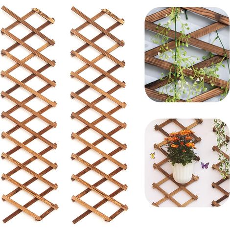 GROOFOO Lot de 2 Treillis Jardin en Bois pour Plantes Grimpantes - Cadre Suspendu Extra Épais et Extensible pour Plantes - Support Idéal pour Plantes, Fleurs, Légumes de Jardin ou Potager (200 X 30 cm (1/5)