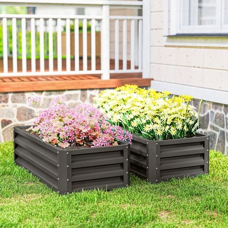 Lot de 2 jardinières métalliques surélevées 110 x 50 x 30 cm, gris foncé, acier (1/5)