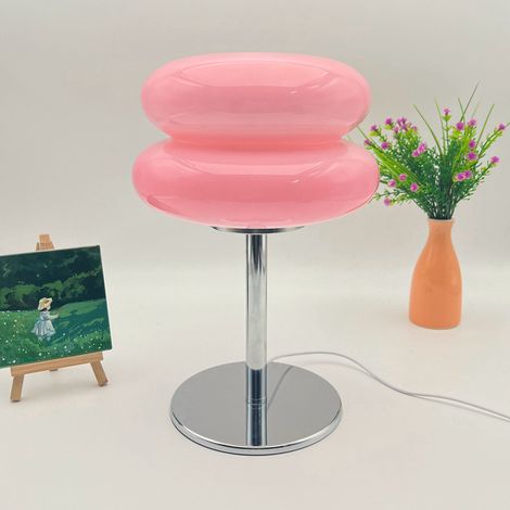 Lampe de table vintage – abat-jour en verre – design forme hamburger – lampe de nuit USB – 20 × 28 cm – décoration maison moderne,Rose