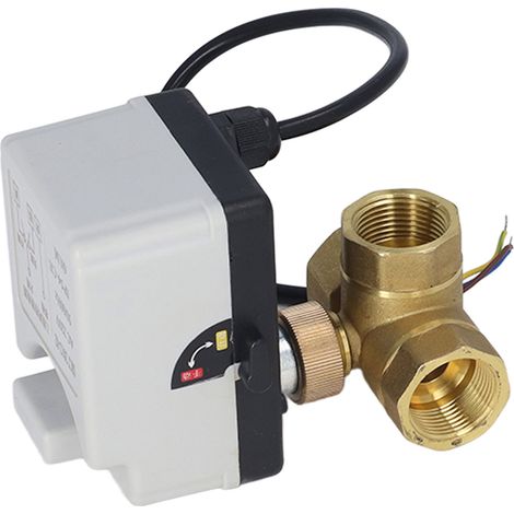Vanne à bille motorisée DN20 à 3 voies, 3 fils, 2 commandes, en laiton, 220 V CA, filetage femelle 3/4". (1/5)