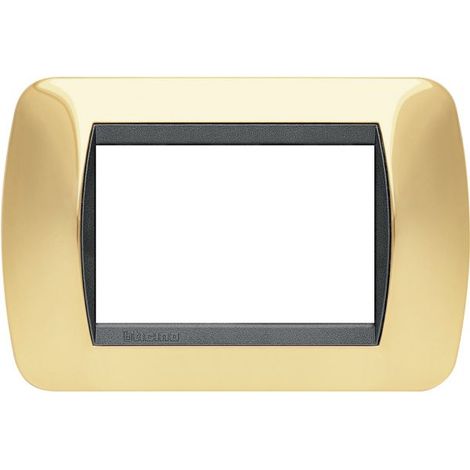 Bticino livinglight placca 3 moduli color oro vero cornice nera l4803or