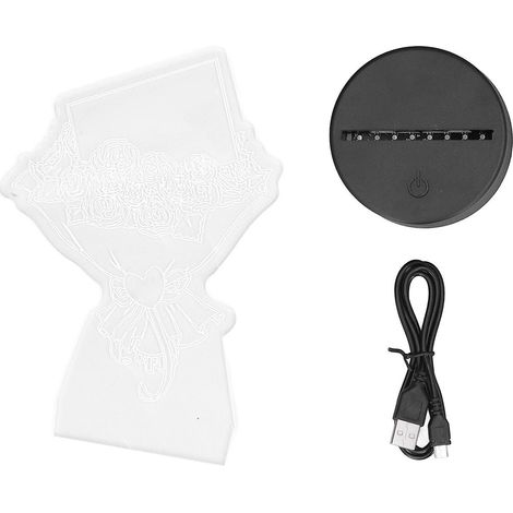 Veilleuse 3D 7 couleurs, tactile, en forme de bouquet de roses 3D, rechargeable par USB, fonctionne sur piles (1/4)