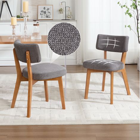 Silla de comedor mid-century lote de 2, madera y tela gris, 54,5 x 47 x 77 cm HAVRYA (1/5)
