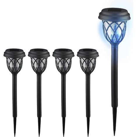Lampe Solaire pour extérieur en Set de 5, Lanterne LED, avec Piquet, HD : 41x10 cm, Noire et Transparente (1/5)