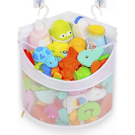 Porte-Jouets De Bain - Organisateur D'Angle Avec Suspendoir - Résistant À La Moisissure Et Séchage Rapide - 3 Poches + Crochets Pour Fleurs De Douche - Blanc - 1 Pièce (1/5)