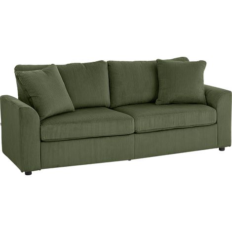 HOMCOM sofá de 3 plazas sofá de salón 212x80x88 cm tapizado en pana con 2 almohadas reposabrazos y cojín de muelles diseño moderno verde