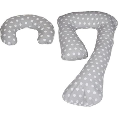 Coussin d'allaitement - Coussin de grossesse - ensemble - 100 % coton - 235 cm - motif gris à pois blancs