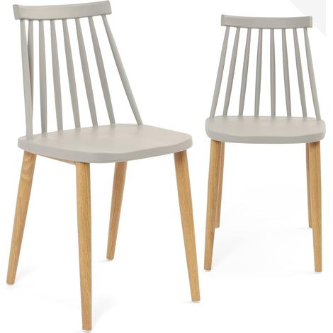 Ensemble de 2 chaises de cuisine avec pieds en métal effet bois clair style bistro scandinave rétro (gris) BAO (1/5)