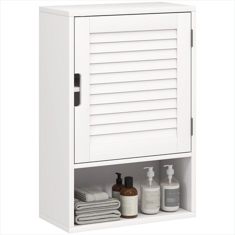 Meuble de salle de bain Rangement mural blanc à étagères (1/5)