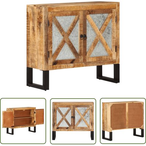 The Living Store Buffet 80x30x71 cm bois de manguier brut massif et métal - Buffet - Meuble De Rangement - Commode - Armoire - Mobilier (1/5)