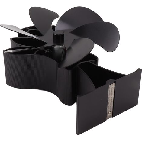 Ventilateur de poêle à bois à 6 pales en alliage d'aluminium, silencieux et alimenté par la chaleur, pour poêle à bois domestique (noir). (1/5)
