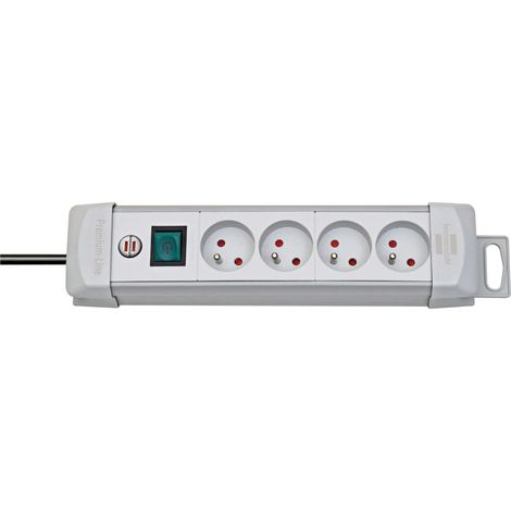 Multiprise Premium Plus avec interrupteur à voyant lumineux - H05VV-F 3G1,5 4 PRISES / 1,80m - Gris