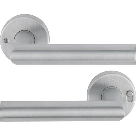 HOPPE AMSTERDAM PAIRE DE POIGNÉES DE PORTE - VERROUILLAGE FACILE - EN ACIER INOXYDABLE MAT - ÉPAISSEUR DE PORTE : 37-47 MM - GAU