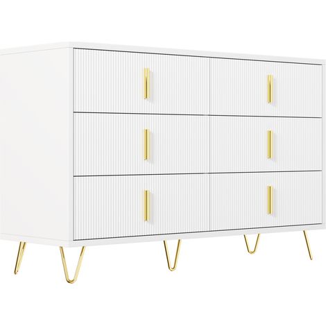 Credenza moderna con 6 cassetti 120x40x77 cm in legno ingegnerizzato bianco e oro (1/5)