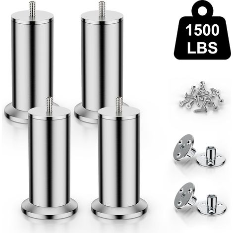 Lot de 4 Pieds de Meubles en Acier Inoxydable 304, pour Pieds d'armoire, Pieds de lit, Pieds de canapé, Pieds de Table, avec vis M8, Support de Plus de 600 kg. (12,5 cm) (1/5)
