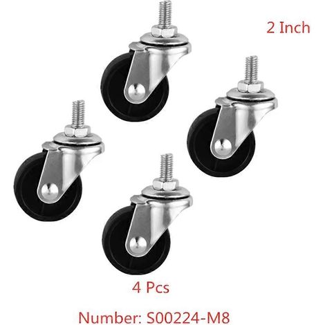 Lot de 4 roulettes universelles de 50 mm de diamètre (2 pouces), vis M8, en polypropylène noir, idéales pour les meubles et les chariots. (1/5)