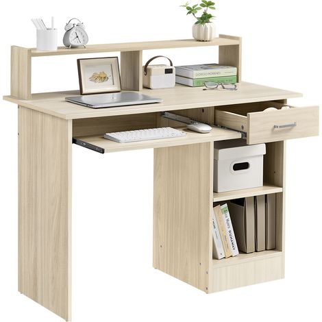 Yaheetech Bureau Informatique en Bois avec Tiroir Support PC Plateau pour Clavier Étagère pour Petits Espaces Lecture/Écriture/Travail Couleur Bois