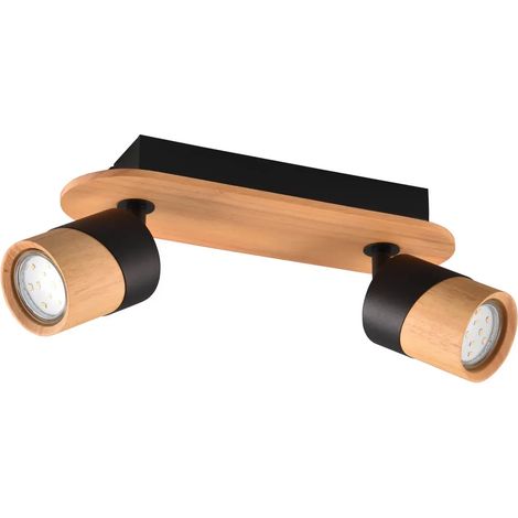 TRIO LEUCHTEN PLAFONNIER ARUNI 801100232, MÉTAL NOIR MAT, BOIS NATUREL, EXCL. 2 X GU10 (1/5)