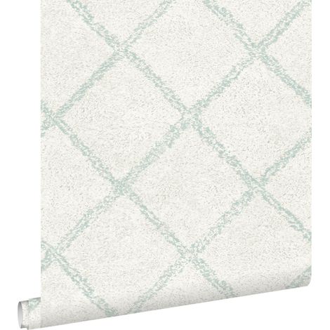 papier peint tapis oriental berber vert menthe pastel clair grisé et blanc mat  - ESTAhome