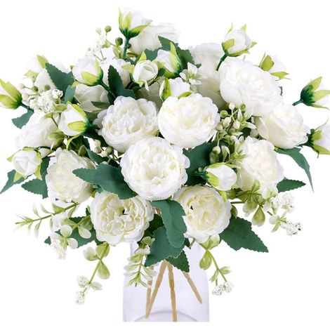 Bouquet de pivoines artificielles en soie, lot de 4, pour centre de table de mariage, décoration de cuisine, blanc (1/4)