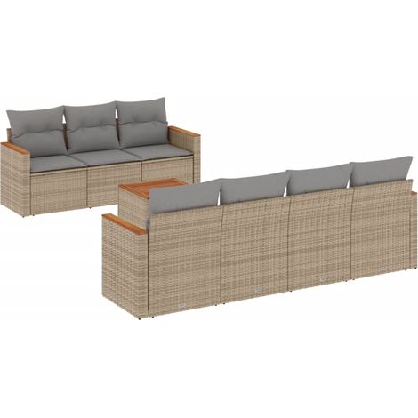Salon de jardin avec coussins 8 pcs beige résine tressée (1/3)