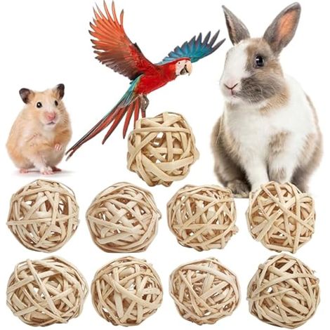 Lot de 9 balles de saule pour lapins, lapins, jouets à mâcher en rotin, branches naturelles de 5,3 à 5,8 cm, friandises pour rats, lapins, chinchillas, cochons d'Inde, hamsters, gerbilles, perroquets (1/5)