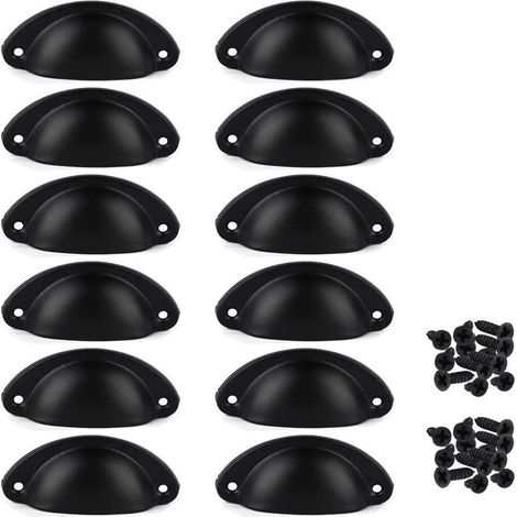 12 pcs Coquille Fer Poignée Porte Cabinet Bouton Tiroir Placard Intérieure Meuble Tirer Avec Vis (noir)-Fei Yu (1/5)