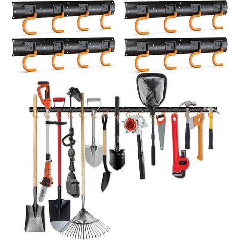 3-H Porte Outils de Jardin Mural 4 x 42cm, Range Support Outils de Jardin en Acier Massif, Rangement Crochet Mural Garage avec 16 Crochets pour Garage Remise Entrepôt Ferme Établi(168cm/66.14inch) (1/5)