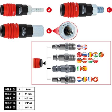 KS Tools 3in1 Universal-Druckluft-Sicherheitskupplung, 14,5 mm mit Schlauchtülle (1/5)